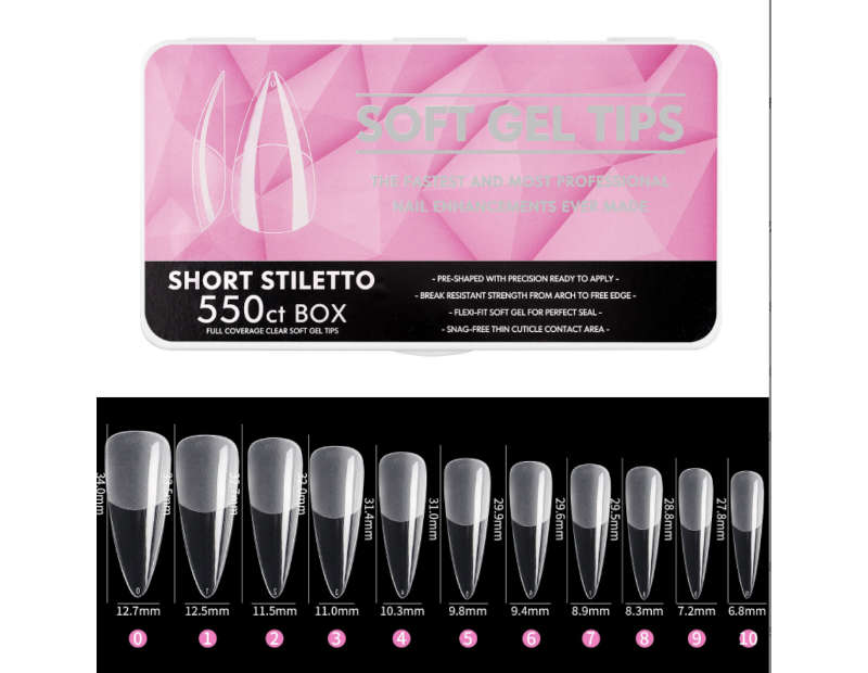 Full Soft Gel Tips Short Stiletto 550pcs