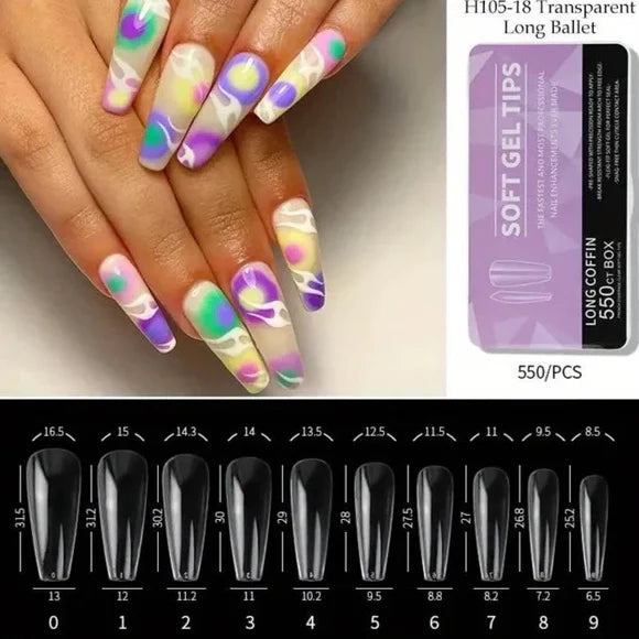 550PCS Long Coffin Soft Gel Tips